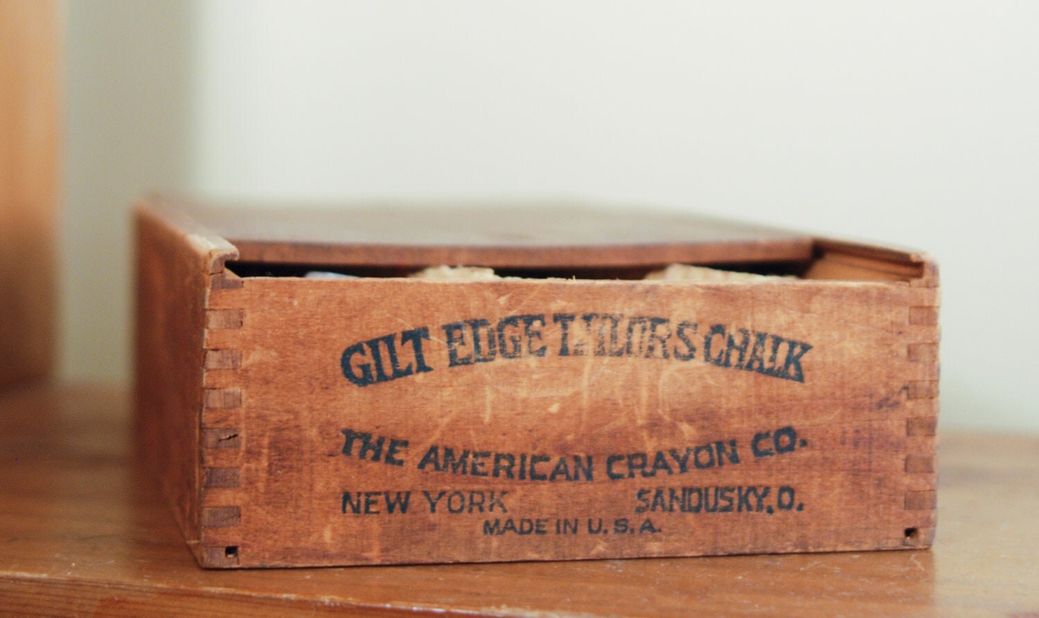 Vintage Tailor Chalk and Marked Dovetailed box