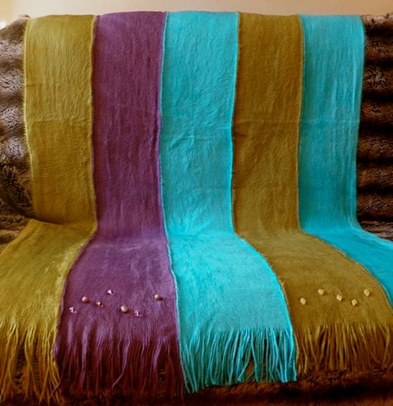 Upcycled blanket throw green purple turquoise by