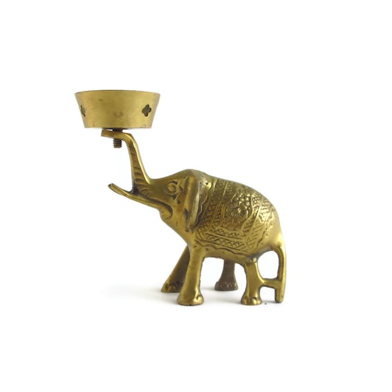 Vintage Brass Elephant Candle Holder Made In India Metal