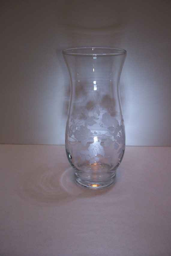 Etched Crystal Vase 7' Tall Crystal Vase Grape Motif