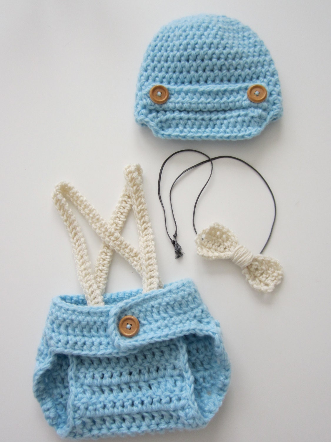 Crochet Baby Boy Newsboy Set with Suspenders and Bowtie