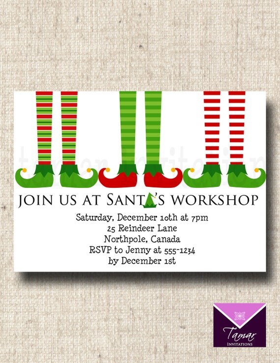 Printable Santa's Elf Christmas Party Invitation Il_570xn