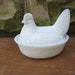 Vintage Kitchen Collectible Milk Glass Hen on a Nest Antique Glass Chicken
