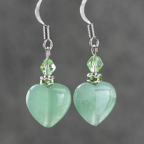 Jade heart drop dainty earrings Bridesmaids gifts Free US