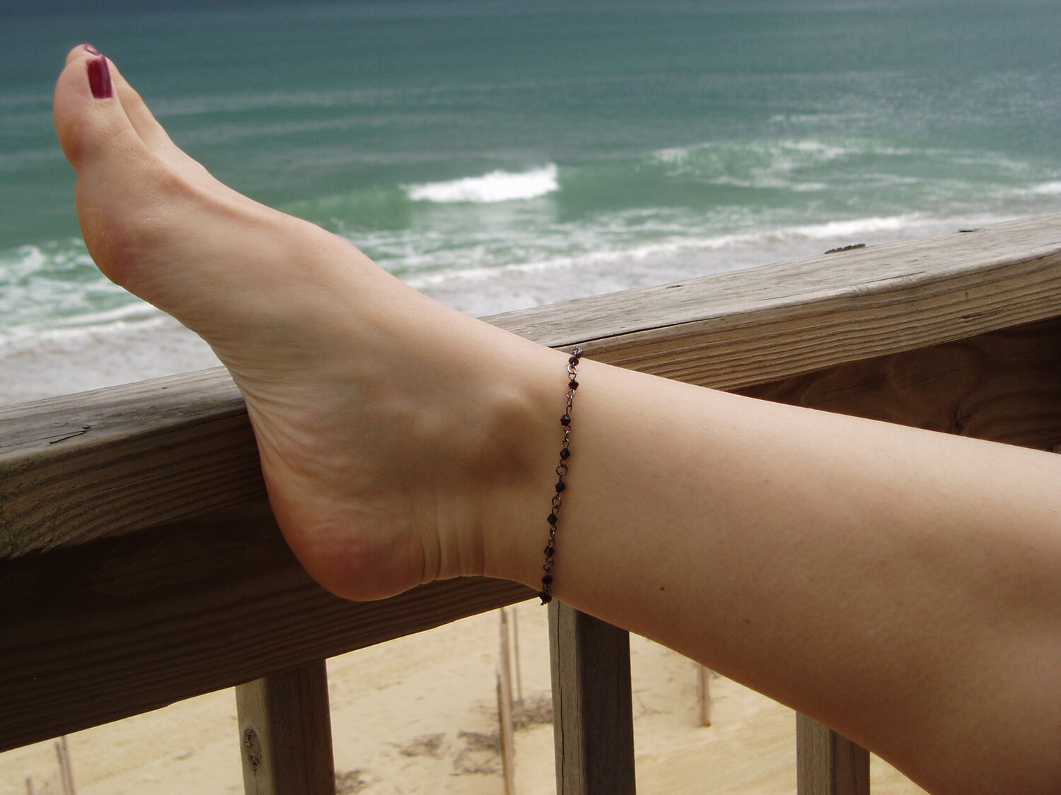 Sexy Black Anklet Simple Black Bicone Beaded Adjustable Size