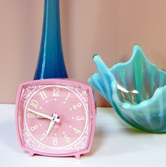 Vintage Pink Alarm Clock with Glow in the Dark Numbers and