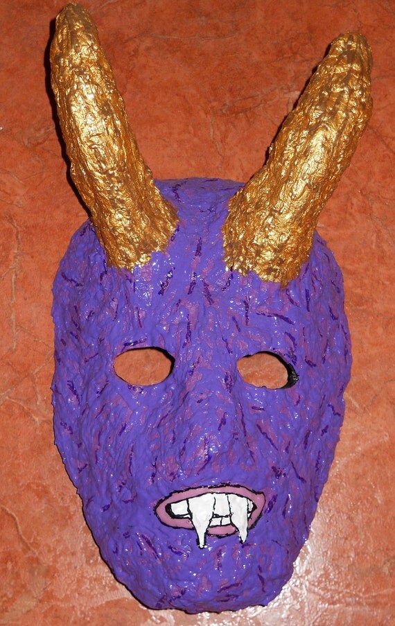Purple Devil with Gold Horns Papier Mache Mask by AnthonySaldivar