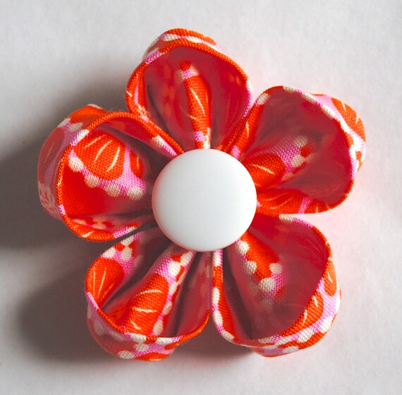 Items similar to Orange & Pink Round Petal Flower Hair Bow (Kanzashi