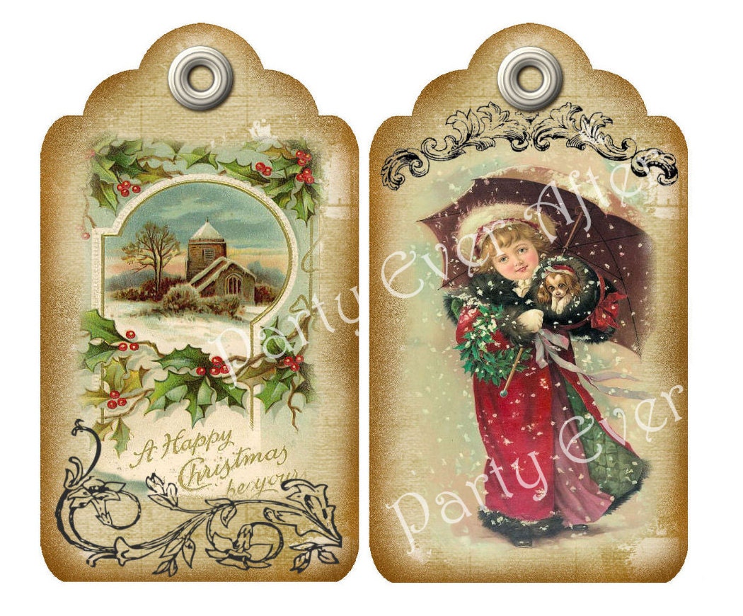 Vintage Christmas Tags Set of 10 Printable Instant Download