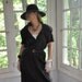 Film Noir Vintage 1940s Black Cotton Shirtwaist Dress With Dramatic Wide Gathered Shawl Collar Size Medium