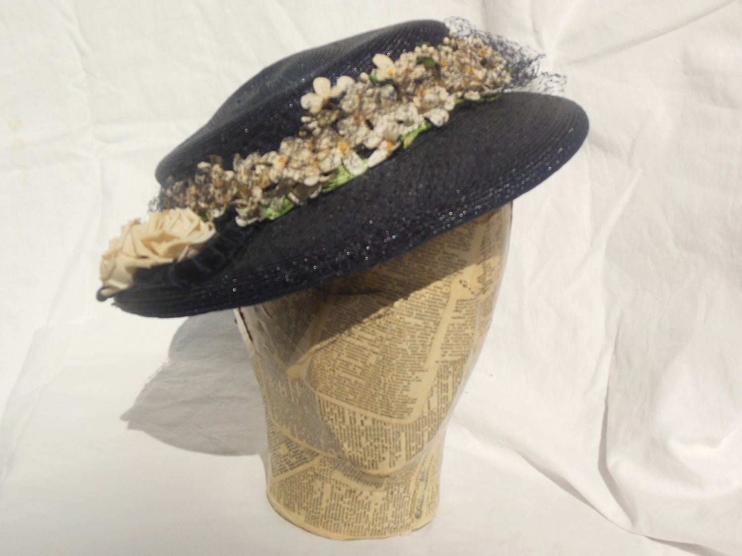 Vintage Ladies Navy Straw Pillbox Hat by cewebb on Etsy