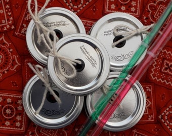 Mason Jar Drink Lids and Straws - Set of 5 - Create your own Mason Jar Tumbler