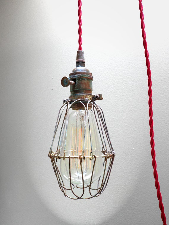 Industrial BRASS PATINA Cage Light Edison Pendant by ...