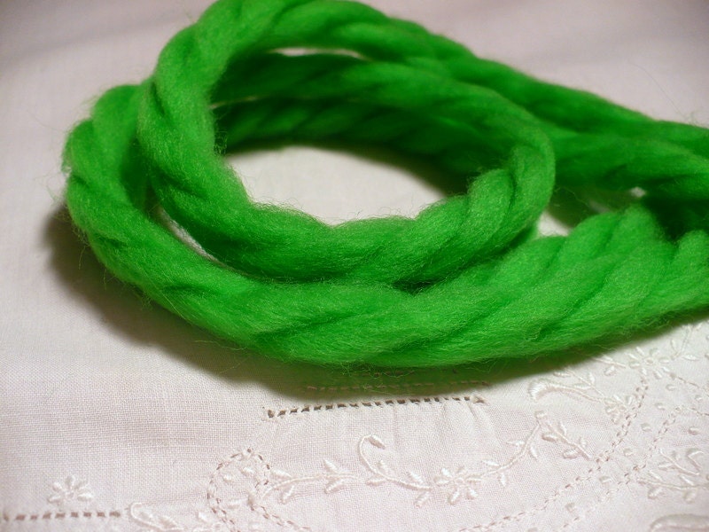 Bright Green 70s Yarn Hair Ribbons Vintage Girl's Ties