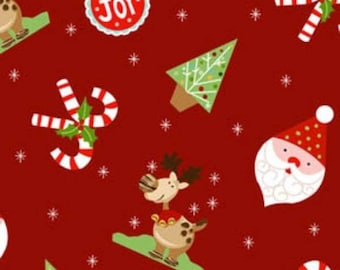 Christmas Fabric, Reindeer Fabric, Red Fabric, Santa Fabric, Peppermint Twist, 01491