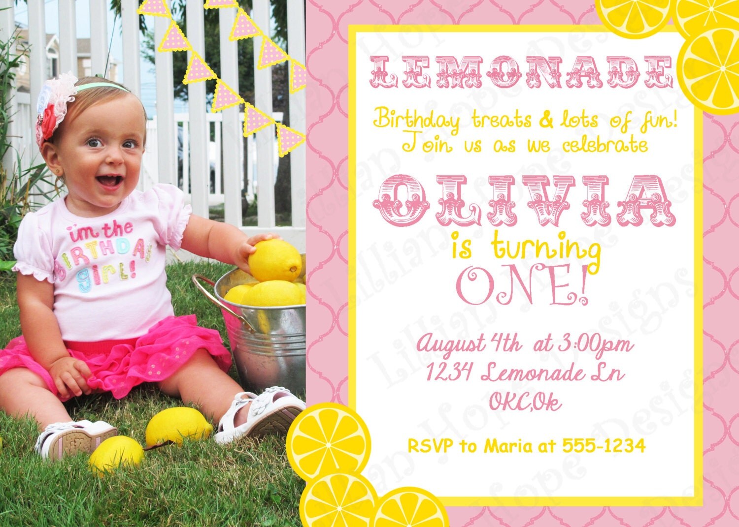 Pink Lemonade Party Invitation PRINTABLE Custom Photo