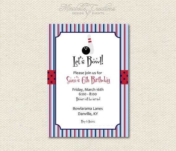 CUSTOMIZABLE PRINTABLE INVITATION -- Retro Bowling Collection -- Mirabelle Creations Il_570xn