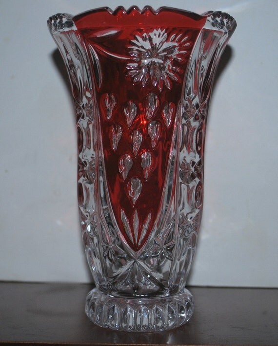 red and clear crystal vase lead crystal vase German crystal