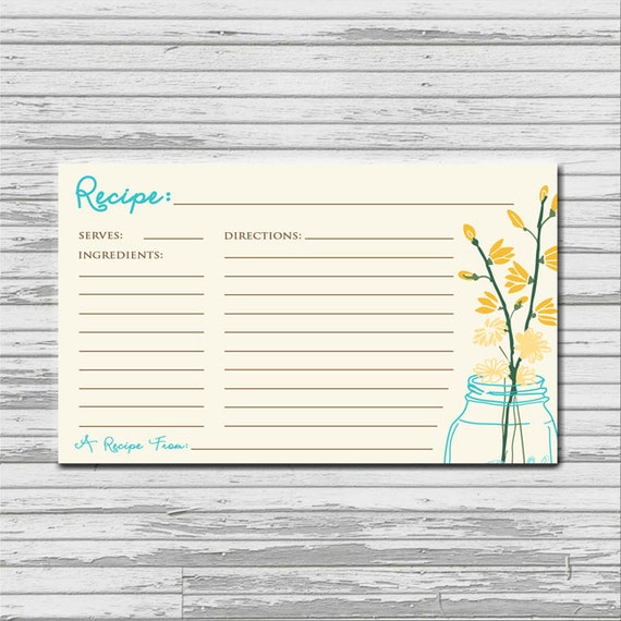 Items similar to Mason Jar Recipe Card - 3x5 printable download ...