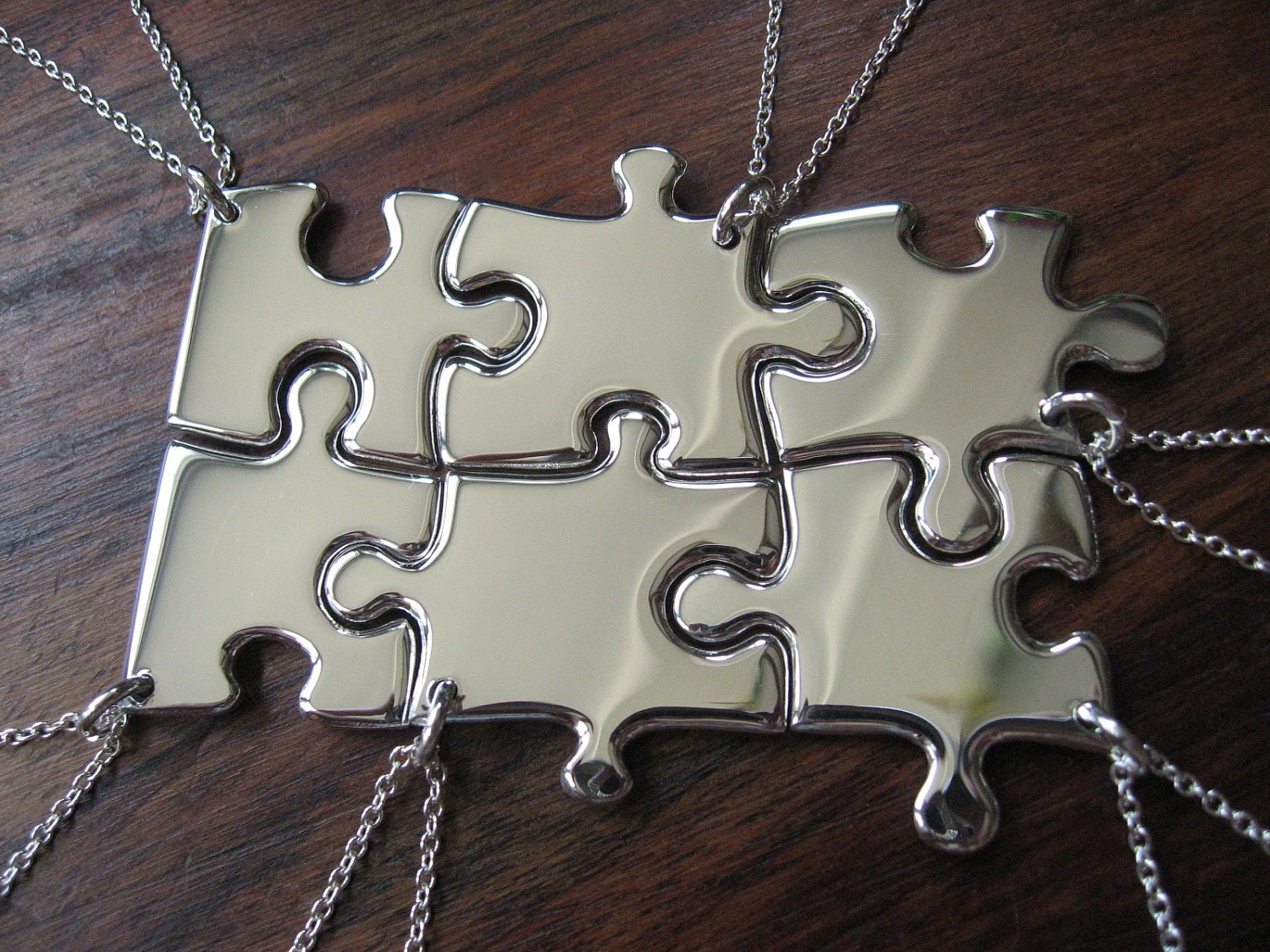 Six Silver Puzzle Piece Pendant Necklaces