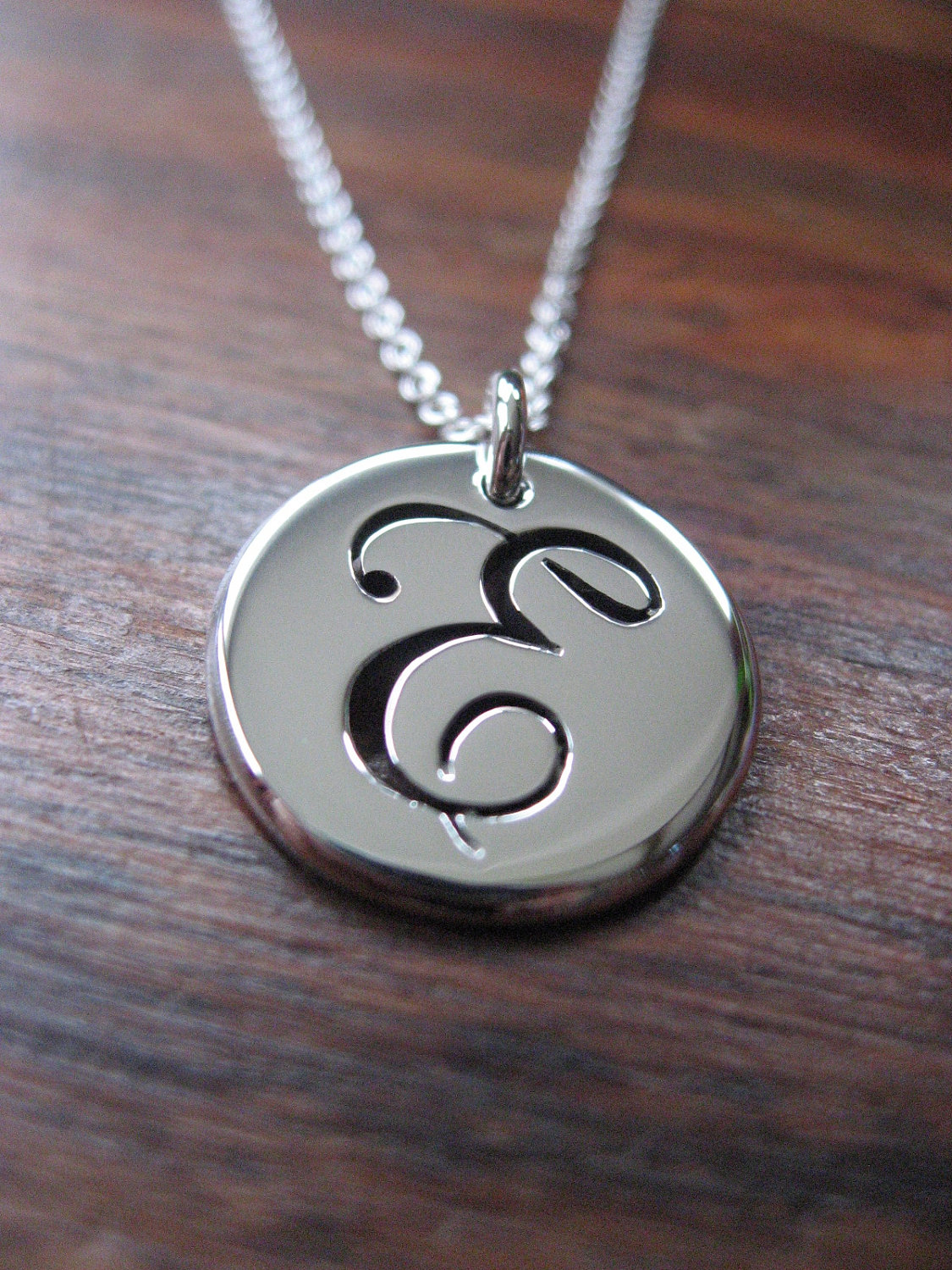 Silver letter E initial Pendant Necklace by GorjessJewellery