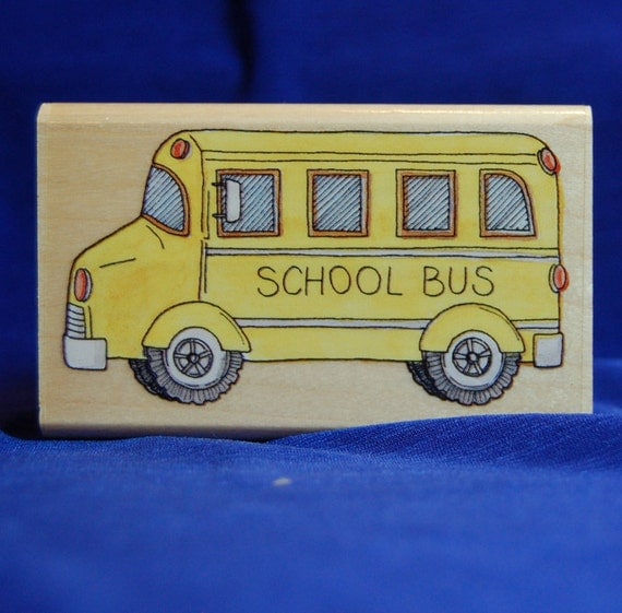 School Bus rubber stamp. Wooden handle stamp. by stampersdelight