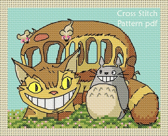 Totoro with Catbus cross stitch pattern  pdf from 