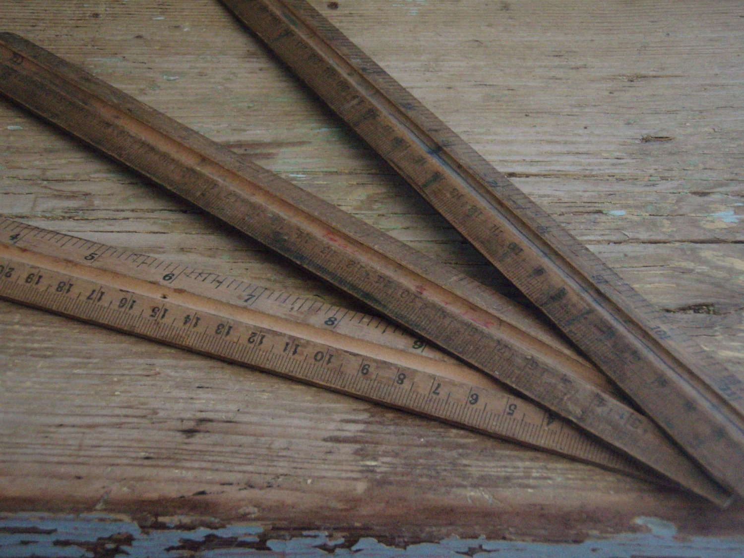 Three Vintage Wooden Rulers