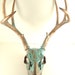 Large Copper Natural Aqua Patina Deer Painted Skull Antlers Art Sculpture