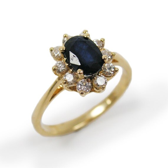 Royal engagement ring Sapphire Diamonds yellow by KaiJewelry585