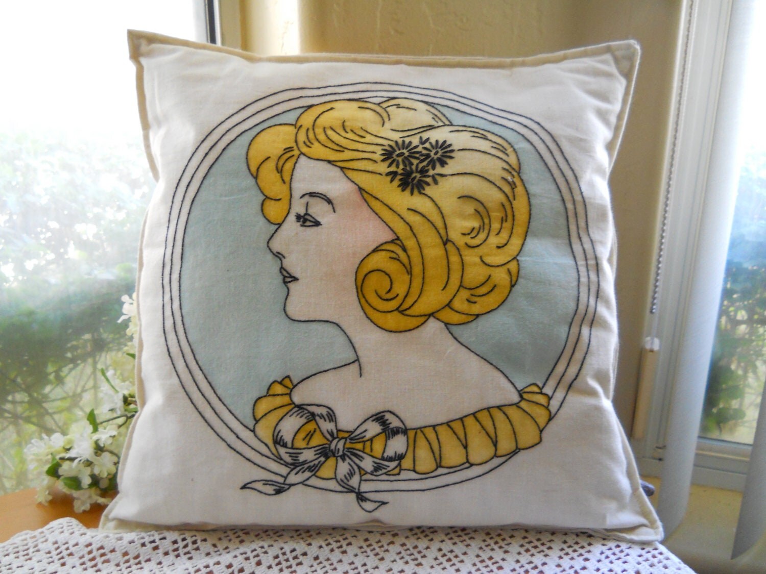 Vintage Vogue Art Embroidered Pillow