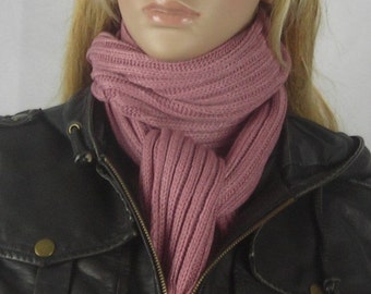 Long Knit Scarf - Knitted With Fringe scarf - cameo Pink - Mauve