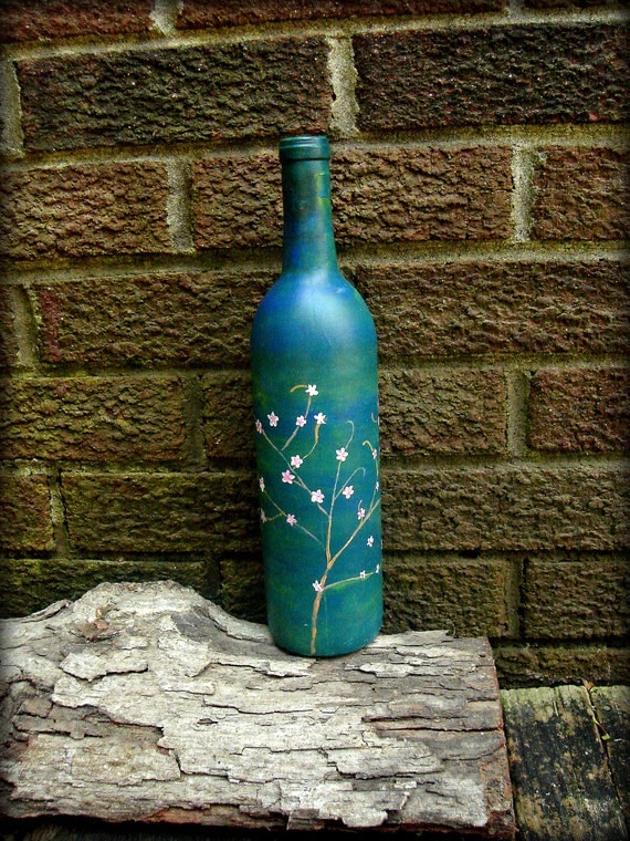 Items similar to Painted Wine Bottle - Acrylic Painted Glass Bottle