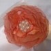 Peach Chiffon, Sparkle Organza and Satin Flower, Pin, Brooch, Hair Clip with Cluster of Pearls and Crystal Beads