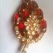 Ruby Red Rhinestone Brooch and Earrings 1950s Vintage Jewelry