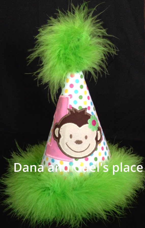 Cute girl monkey birthday hat FREE PERSONALIZE