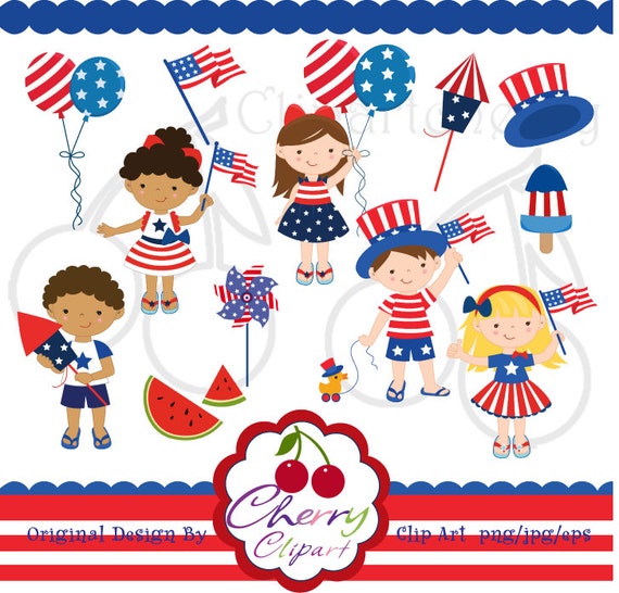 Independence Day Happy Kids Digital Clipart Set for-Personal