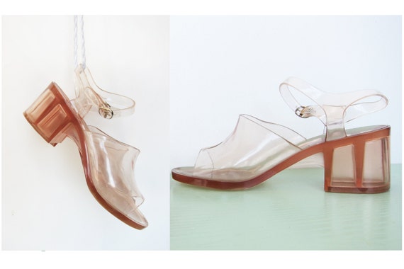 jelly high heels clear Vintage Sandals Etsy Clear Heel on Jelly High GaletaVintage by