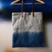 Ombre tote bag with leather handles Misty Ocean Blue Organic dip-dyed natural Indigo linen easy