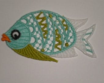 Three Colorful Embroidered Lace Appliques, Fish Appliques, Colors of the Sea, Applique
