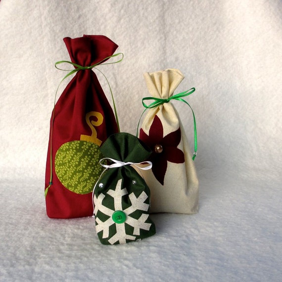 Reusable Gift Bag, Fabric Gift Bag, Christmas