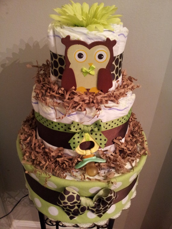 OWL 3 Tier diaper cake Forest theme baby shower