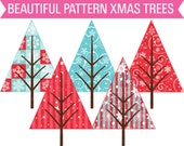 50% OFF SALE Clipart Winter Wonderland Snow Patterned Christmas Trees Snowflakes Commercial Use Instant Download Royalty Free Il_170x135