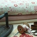 ALL RESERVED for ANNA French Vintage Fabric.....Red Flowers on a Cream Background