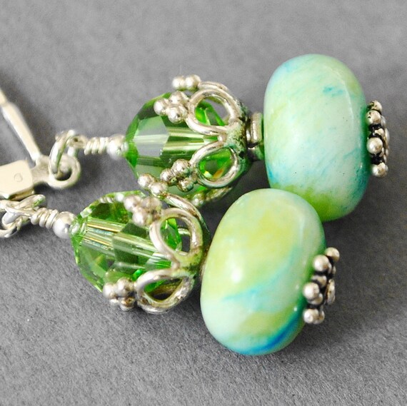 Items similar to Green Blue Earrings, Lime Green Turquoise Blue