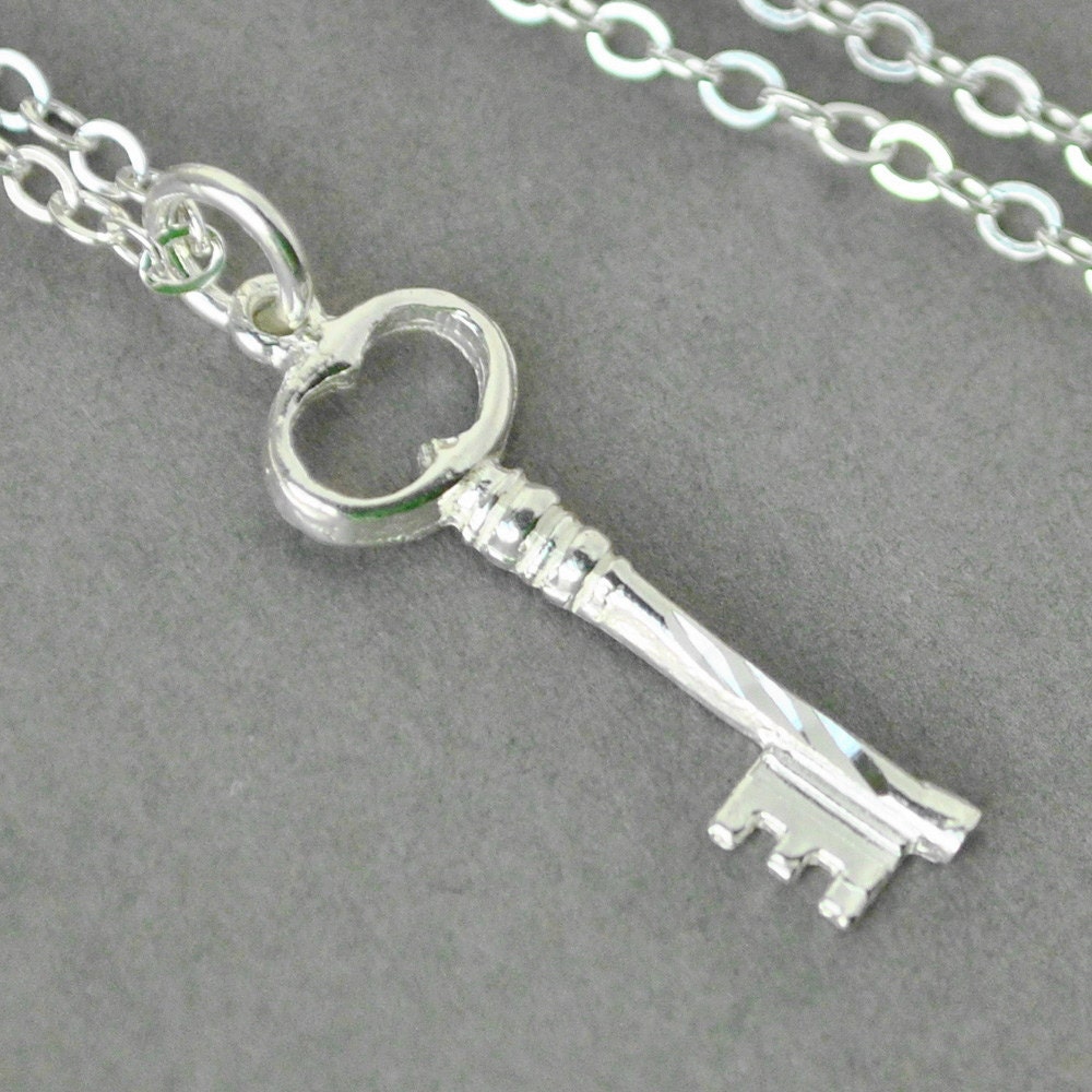 Sterling Silver Key Necklace Skeleton Key Pendant Necklace