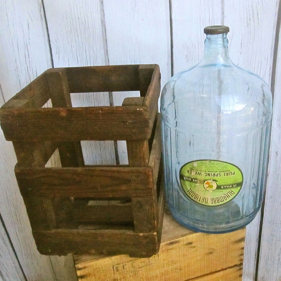 Sale...Vintage Carboy Water Jug and Crate vintage Decor