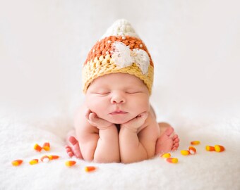Baby Candy Corn Hat - Fall Autumn Hat- Halloween Hat- Photography Prop - Baby Girl