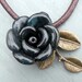 RESERVED for Derik Glass Rose Necklace Jewlery Pendant Glass Flower Leather Leaves Sparkles Blue SRA Free ShippingFREE Shipping