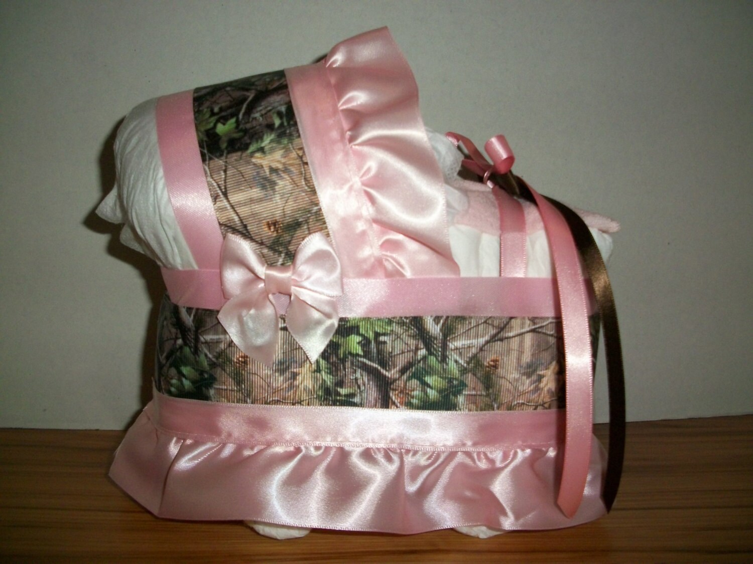 Light pink camo camouflage girl diaper bassinet baby shower